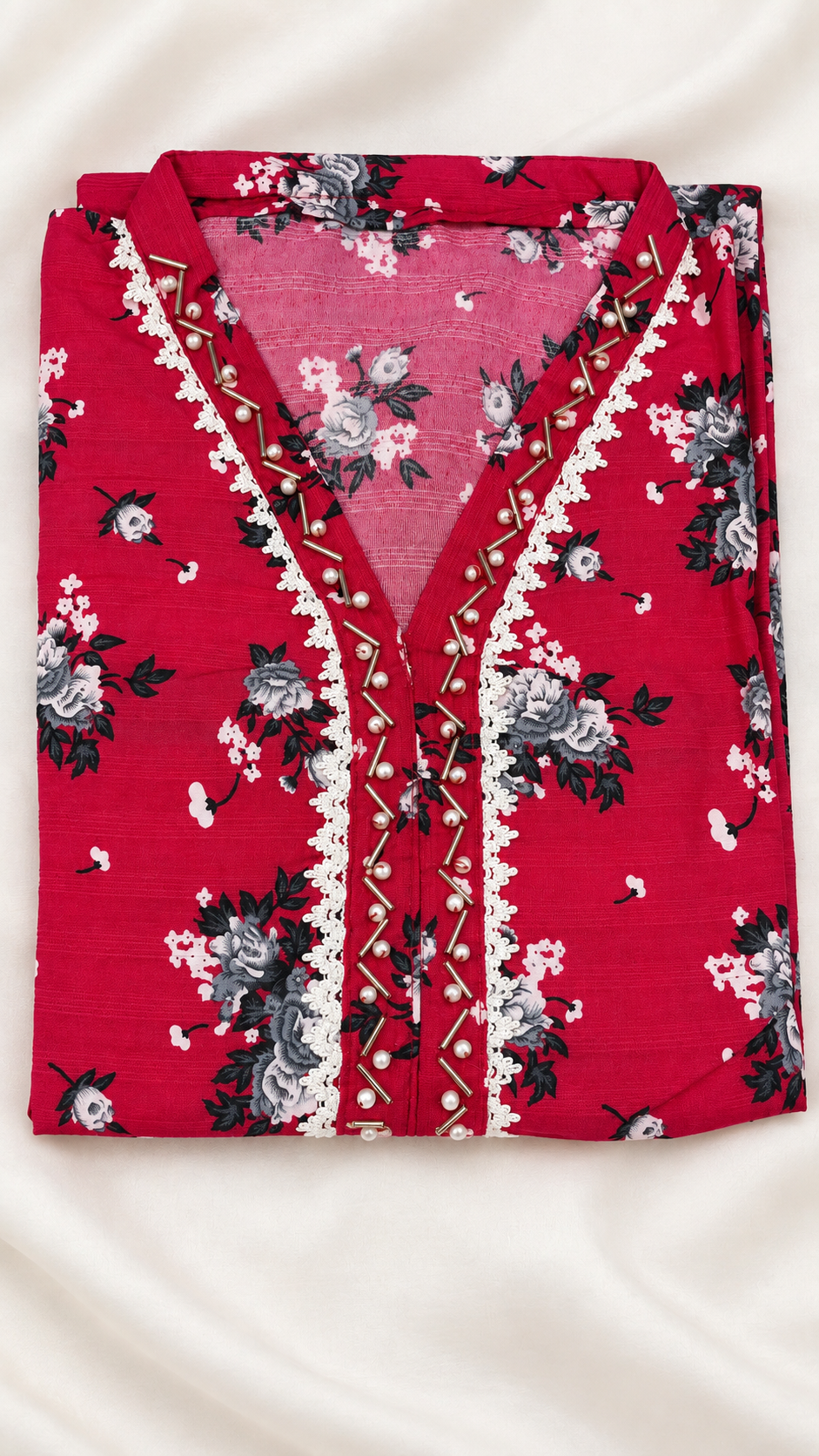 Fuchsia Pink Floral Print 2-Piece Stitched Suit