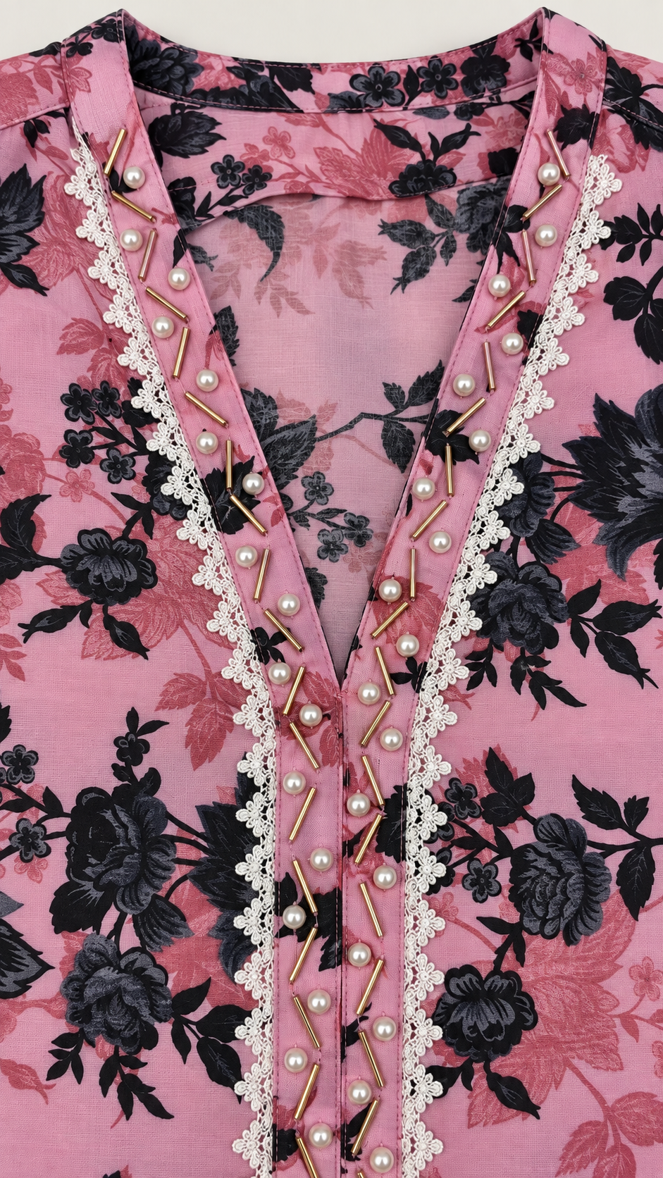 Dusty Pink & Black Floral 2-Piece Stitched Suit