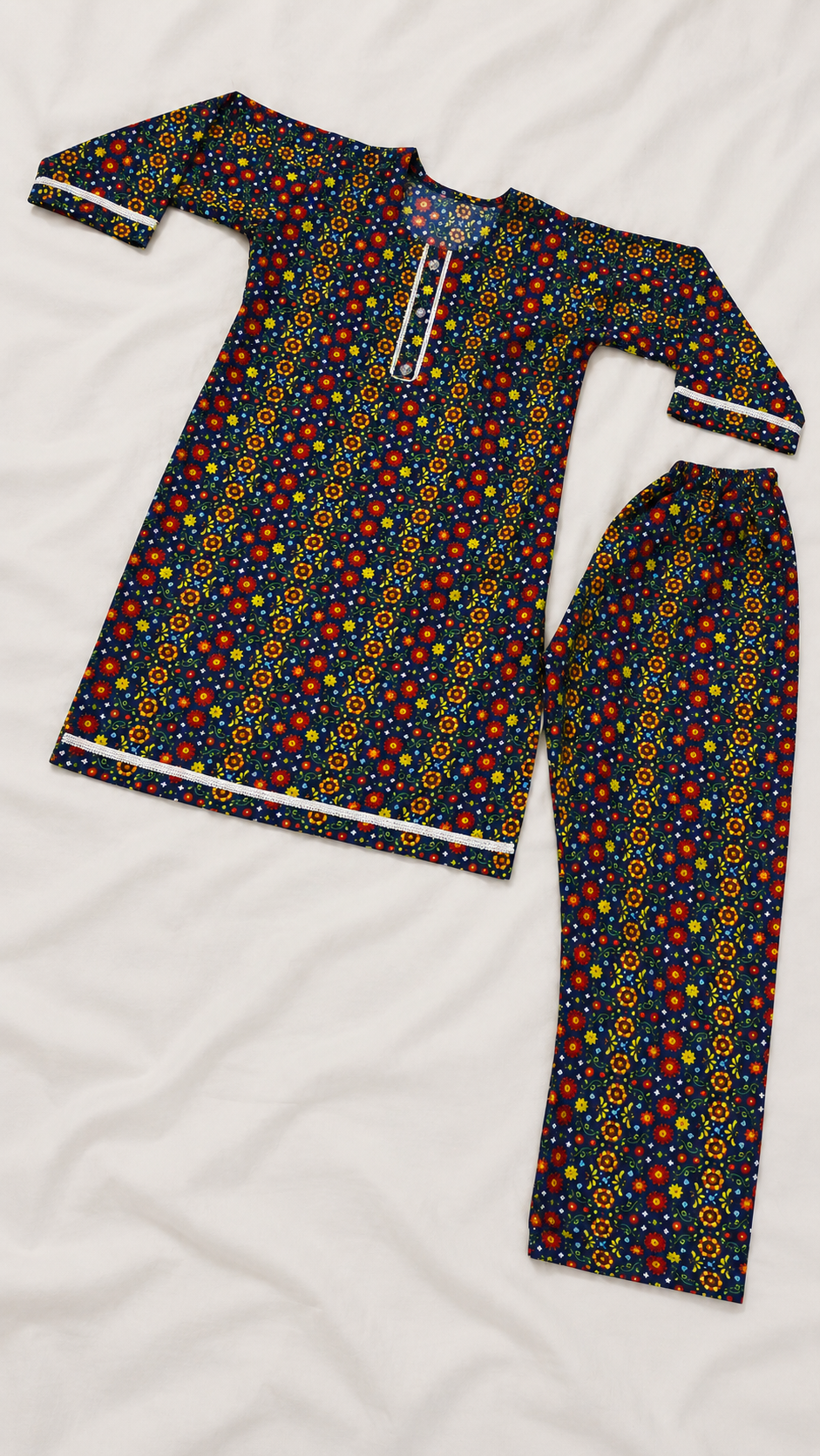 Navy Blue Multicolor Floral China Wool 2-Piece Stitched Suit