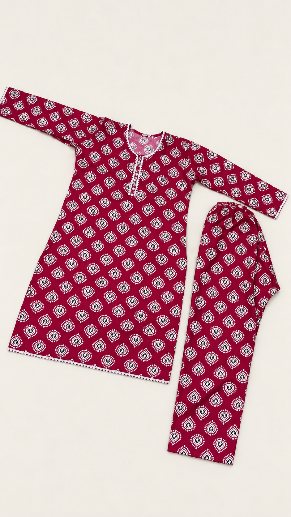 Deep Magenta & White Paisley China Wool 2-Piece Stitched Suit