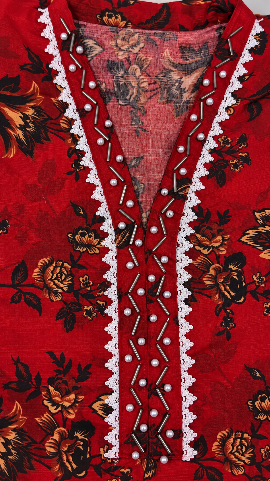 Crimson Red & Black Floral 2-Piece Stitched Suit