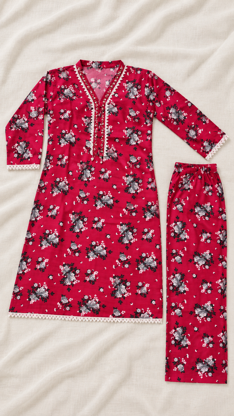 Fuchsia Pink Floral Print 2-Piece Stitched Suit
