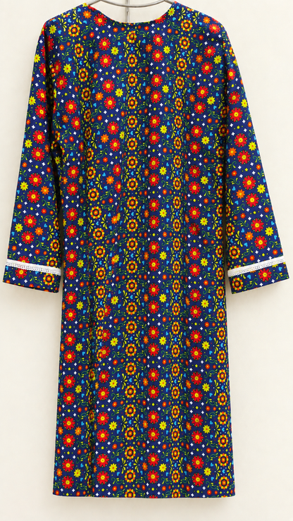 Navy Blue Multicolor Floral China Wool 2-Piece Stitched Suit