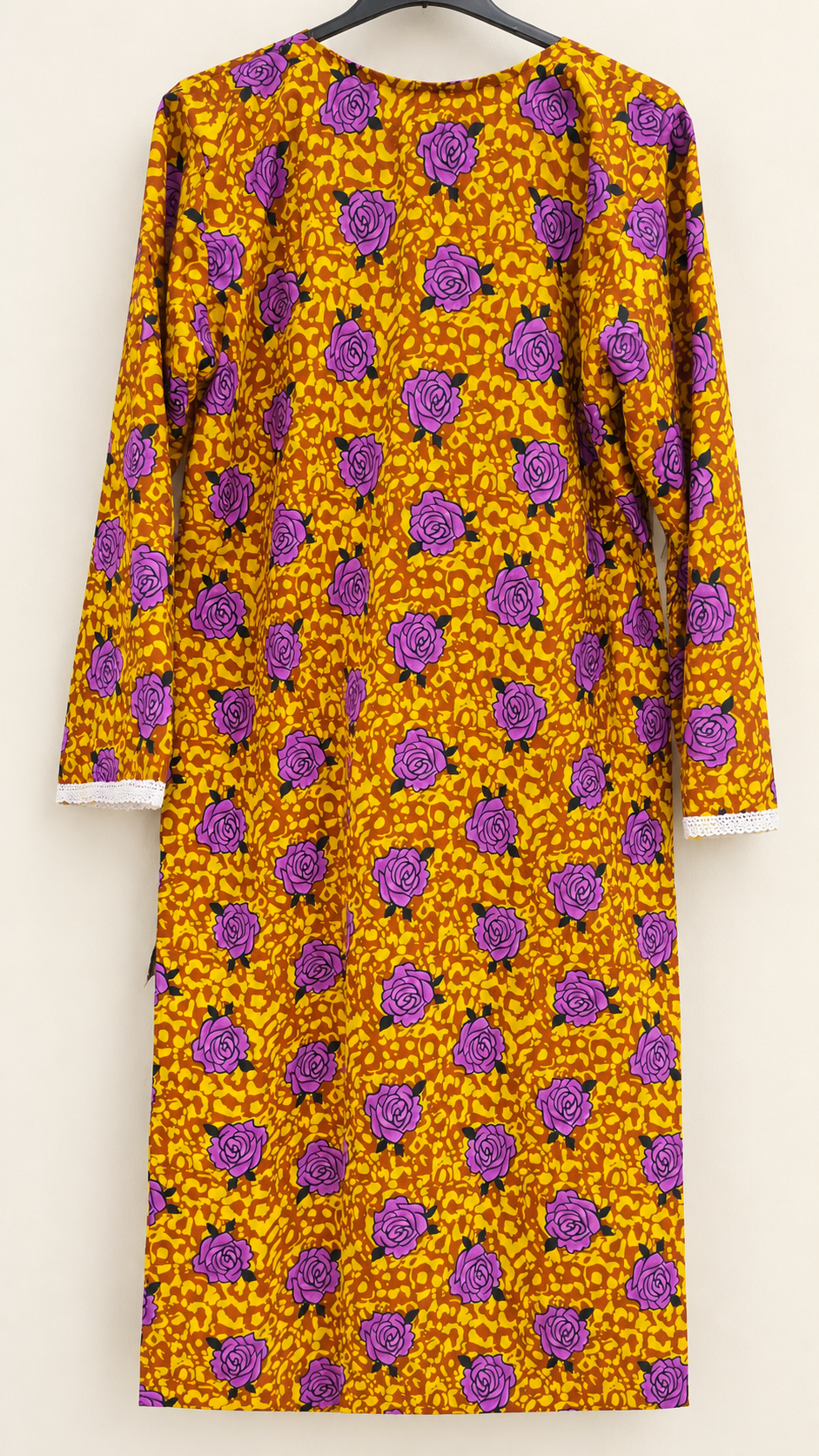 Mustard Yellow & Purple Rose Print China Wool 2-Piece Stitched Suit