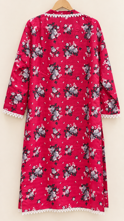 Fuchsia Pink Floral Print 2-Piece Stitched Suit