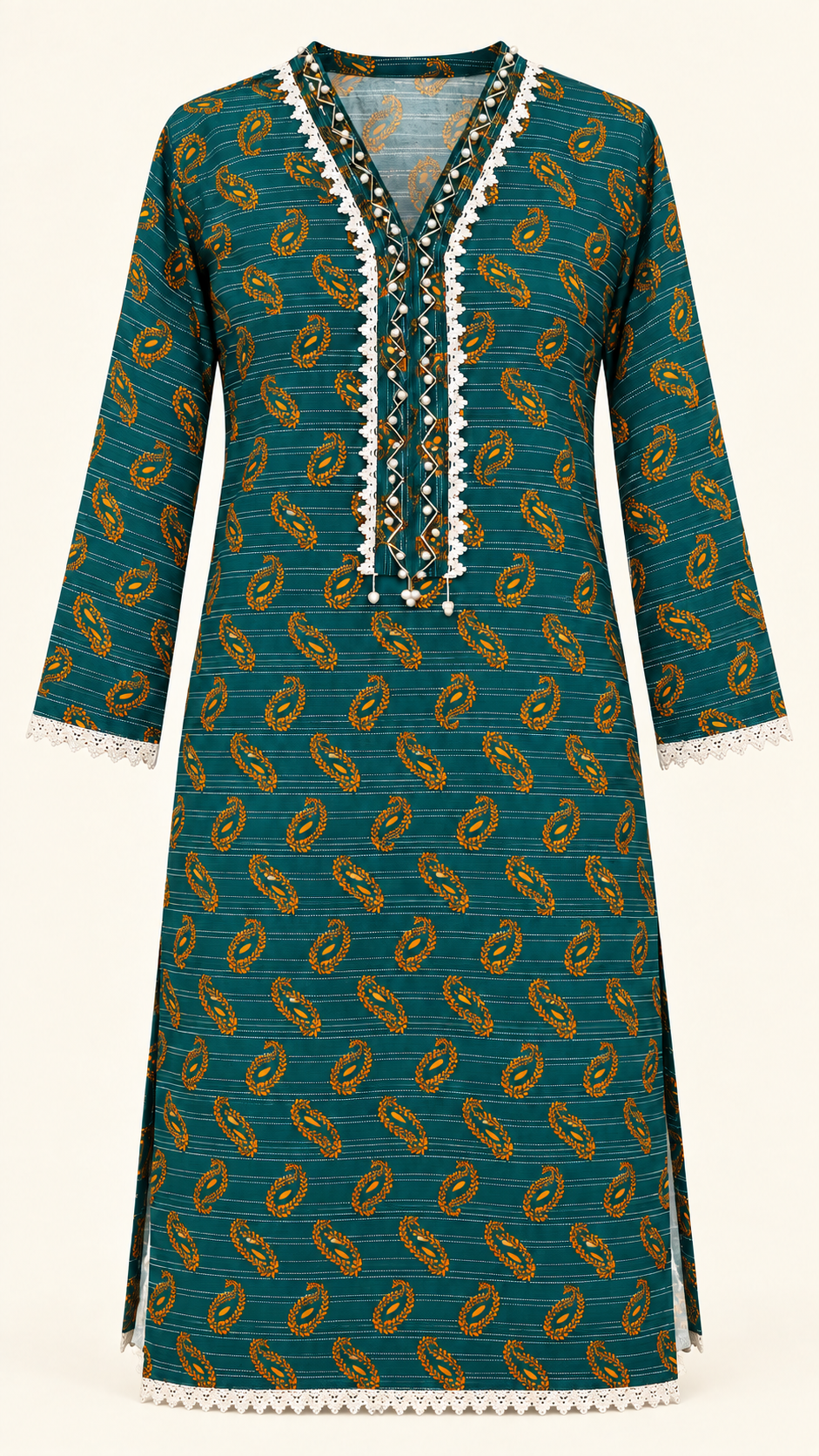 Deep Teal & Mustard Paisley 2-Piece Stitched Suit