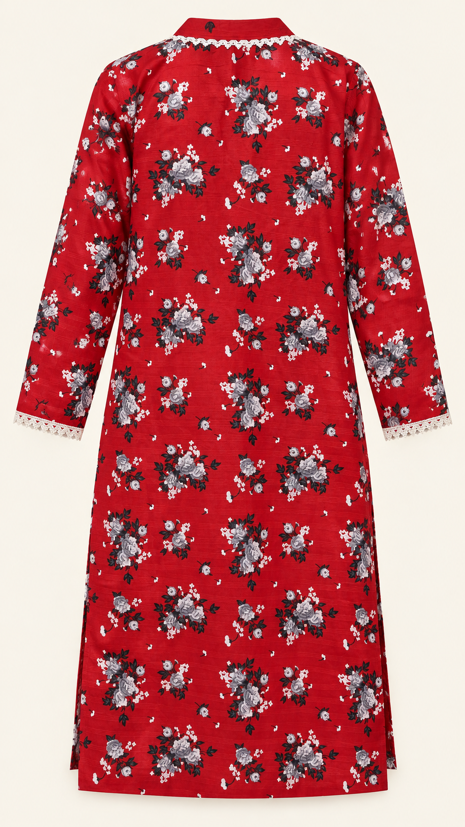Deep Red & Grey Floral 2-Piece Stitched Suit