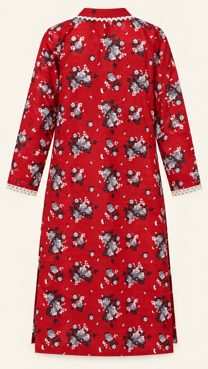 Deep Red & Grey Floral 2-Piece Stitched Suit