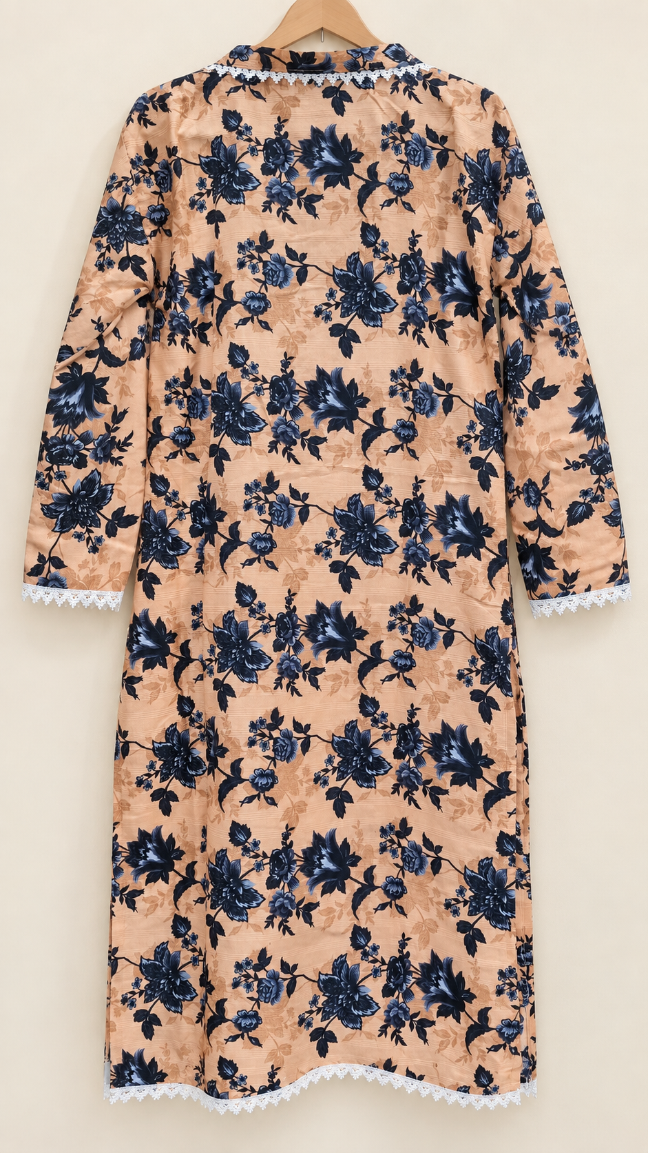 Peach &amp; Navy Floral Print 2-Piece Stitched Suit