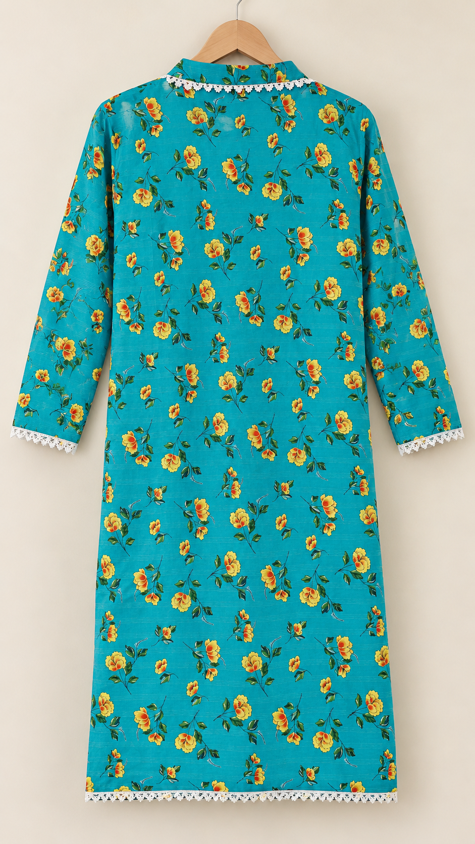 Turquoise Teal & Yellow Floral 2-Piece Stitched Suit