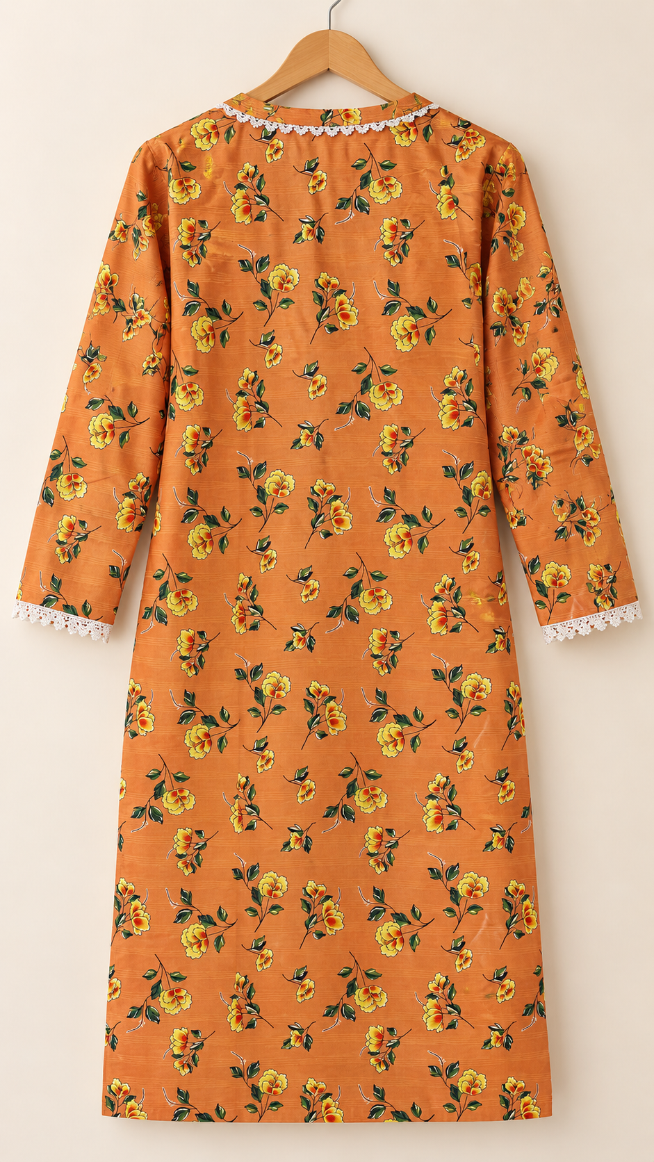 Rust Orange & Yellow Floral 2-Piece Stitched Suit