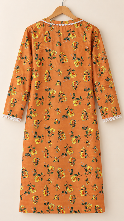 Rust Orange & Yellow Floral 2-Piece Stitched Suit