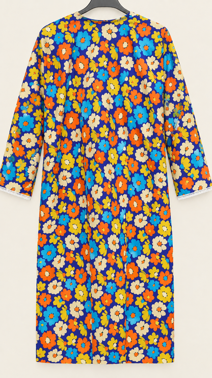 Royal Blue & Multicolor Floral China Wool 2-Piece Stitched Suit