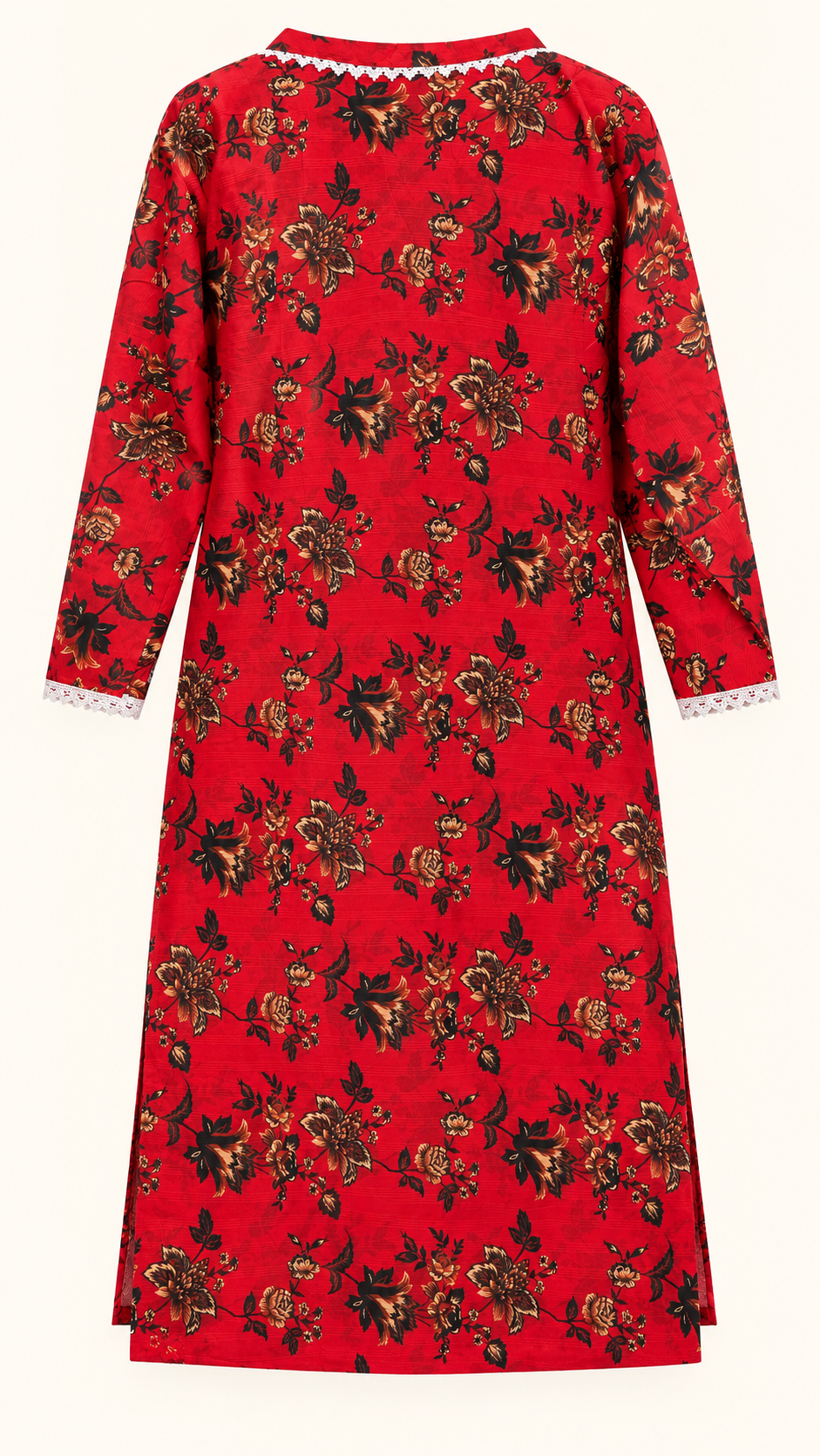 Crimson Red & Black Floral 2-Piece Stitched Suit