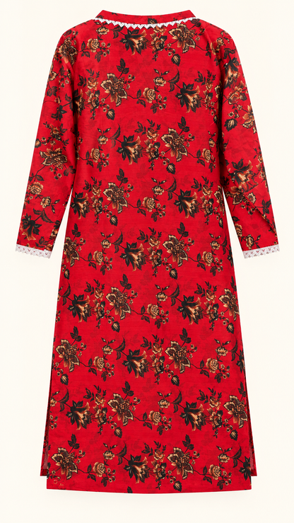 Crimson Red & Black Floral 2-Piece Stitched Suit