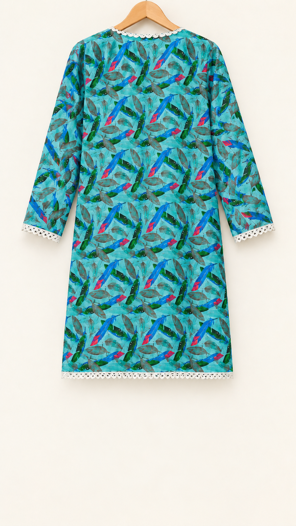 Aqua Turquoise Feather Print 2-Piece Stitched Suit