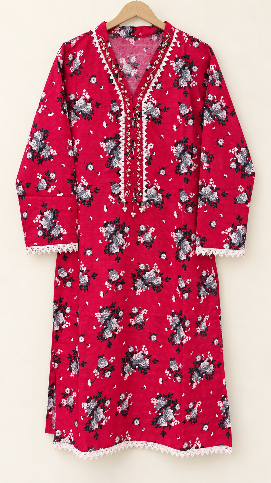 Fuchsia Pink Floral Print 2-Piece Stitched Suit