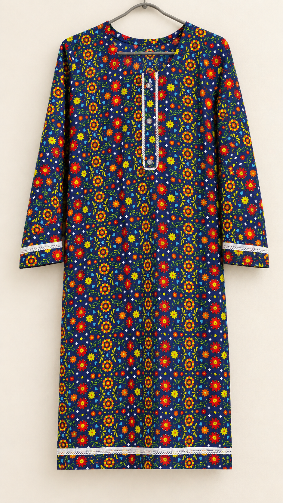 Navy Blue Multicolor Floral China Wool 2-Piece Stitched Suit