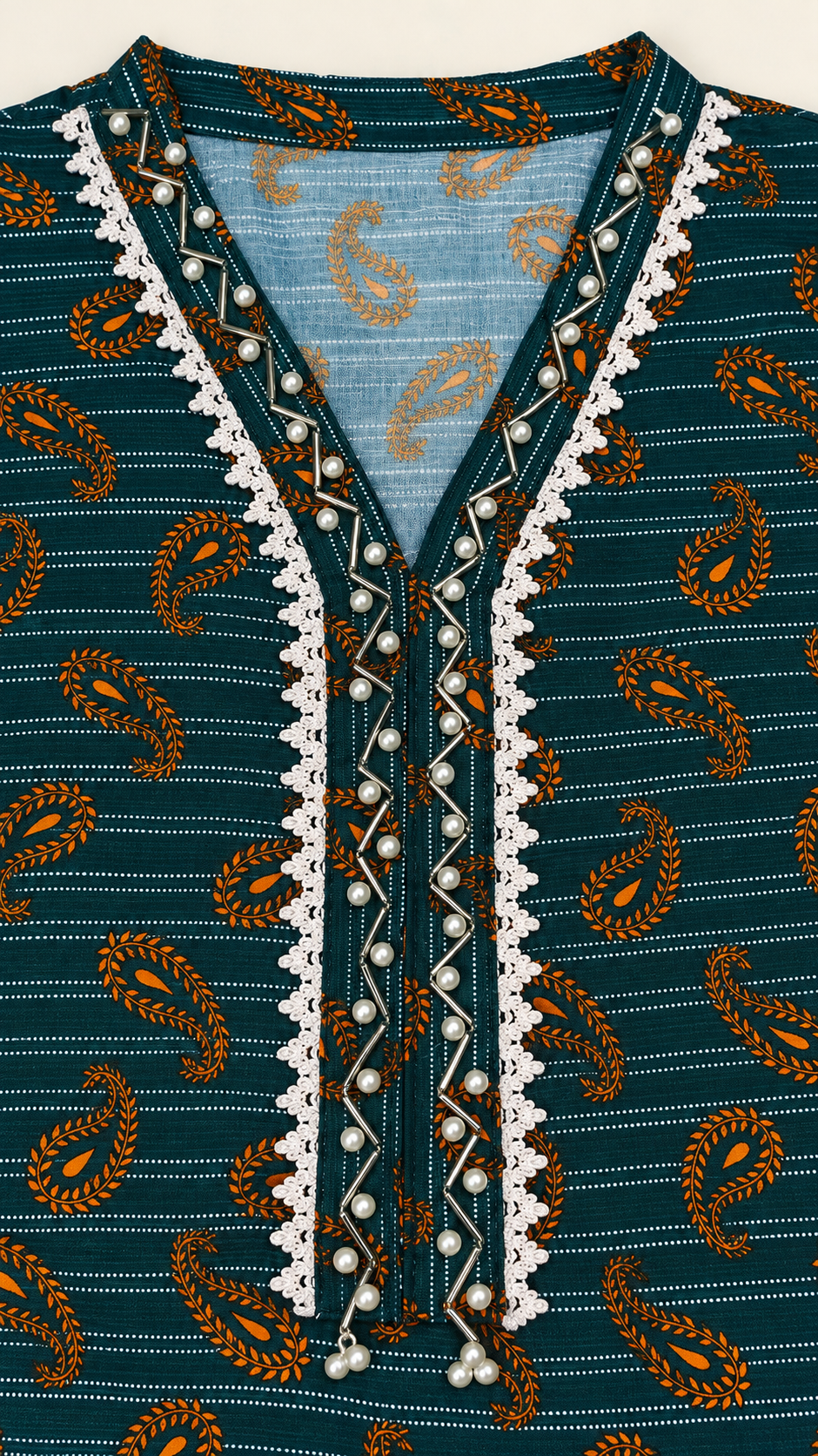 Deep Teal & Mustard Paisley 2-Piece Stitched Suit