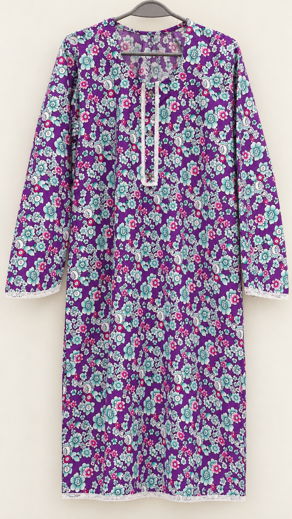 Purple, Mint & Pink Floral China Wool 2-Piece Stitched Suit