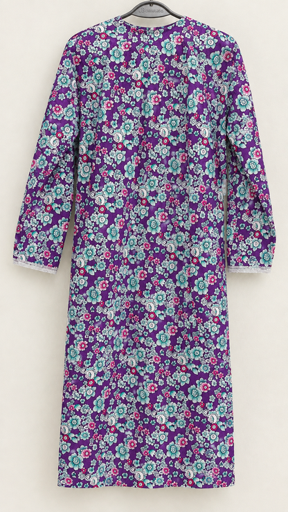 Purple, Mint & Pink Floral China Wool 2-Piece Stitched Suit