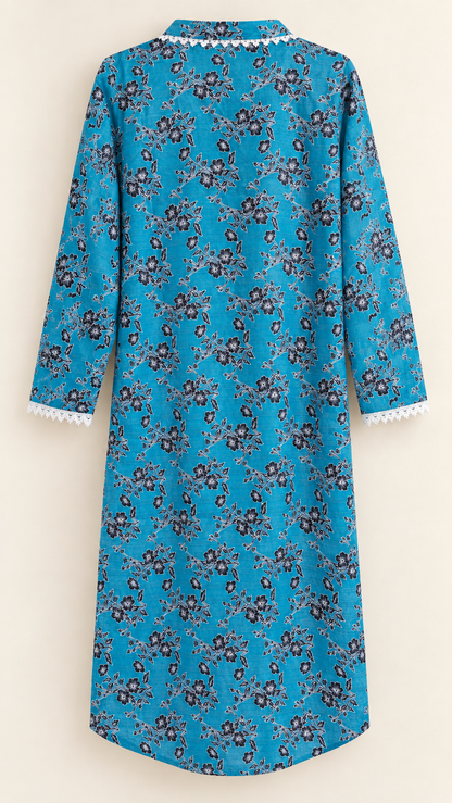Teal Blue & Black Floral 2-Piece Stitched Suit