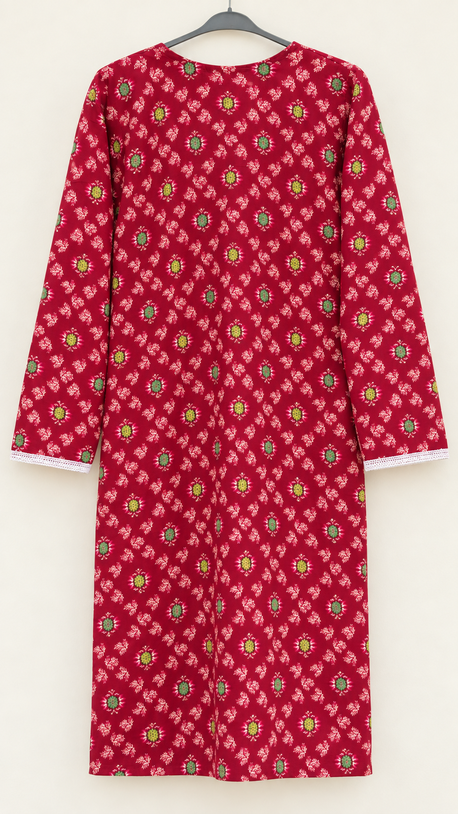 Deep Crimson & Green Floral China Wool 2-Piece Stitched Suit