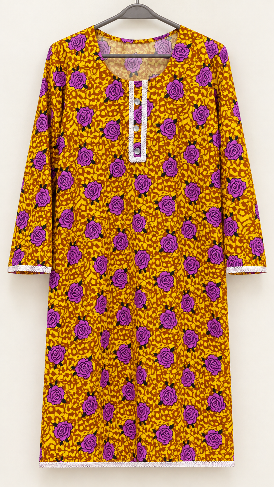 Mustard Yellow & Purple Rose Print China Wool 2-Piece Stitched Suit